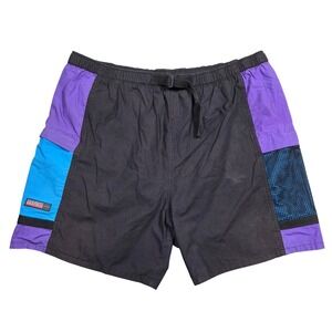 Graphite Sport Mens XL Vintage 90s Colorblock Swim Trunks Black Purple Belted